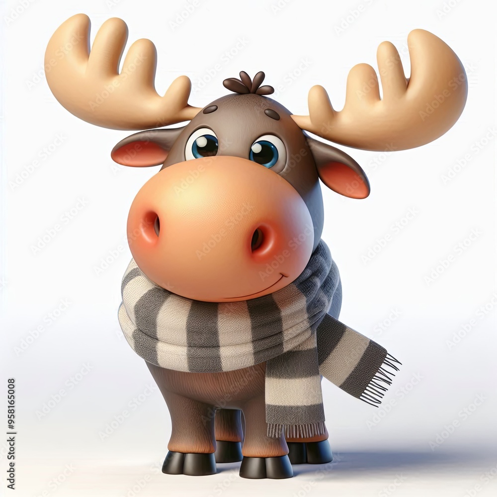 Fototapeta premium cute Friendly moose with a scarf, 3d Generative aI 