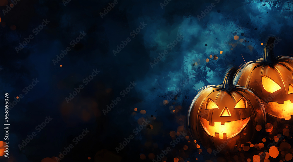 Naklejka premium Spooky Halloween Background with Jack-o'-lantern Pumpkins for Festive Celebration