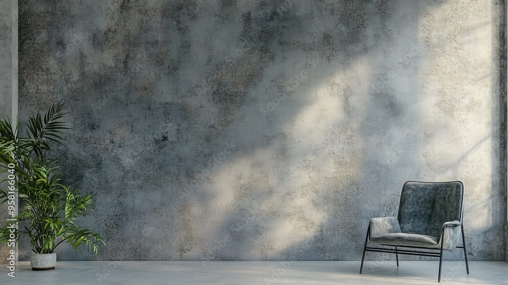 A Grey Armchair in Front of a Concrete Wall A Grey Armchair in Front of a Concrete Wall