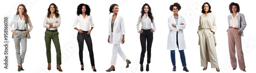 Diverse businesswomen full body png cut out element set