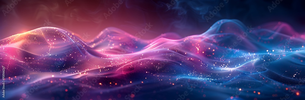 Abstract Digital Landscape with Glowing Waves Abstract Digital Landscape with Glowing Waves