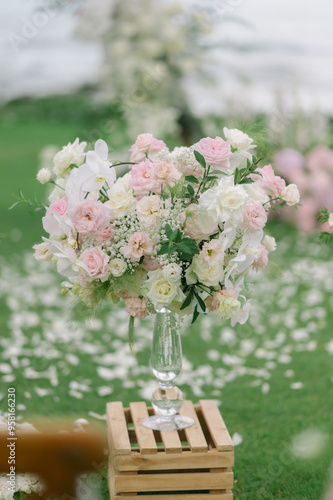 Flowers that decorate a romantic wedding ceremony.