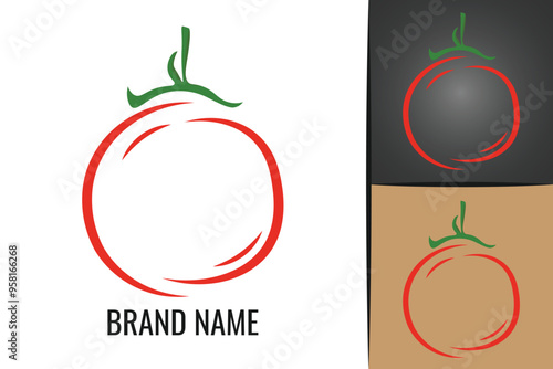 Fresh red tomato logo. Tomatoes vegetable logotype. Slice tomato veggie logo