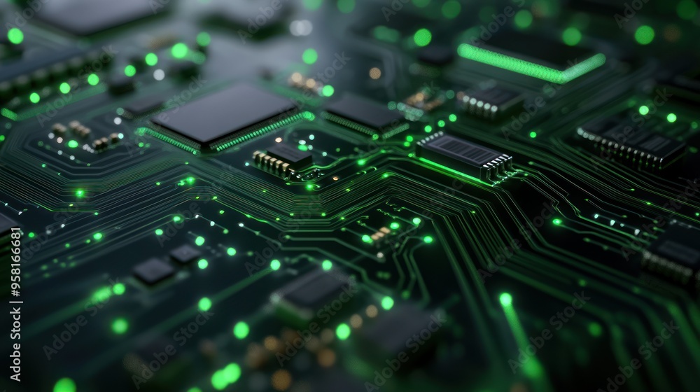 Close-up of a Green Illuminated Circuit Board Close-up of a Green Illuminated Circuit Board