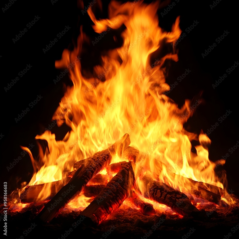 Intense Flames of Burning Fire Isolate on Dark Background with Dramatic Lighting Effect Intense Flames of Burning Fire Isolate on Dark Background with Dramatic Lighting Effect