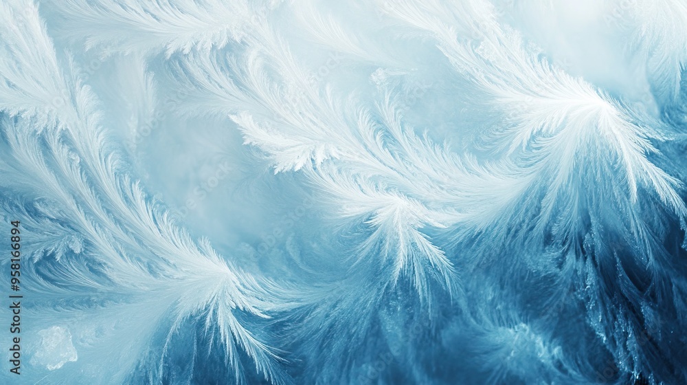 Intricate Frost Patterns on a Blue Background Intricate Frost Patterns on a Blue Background