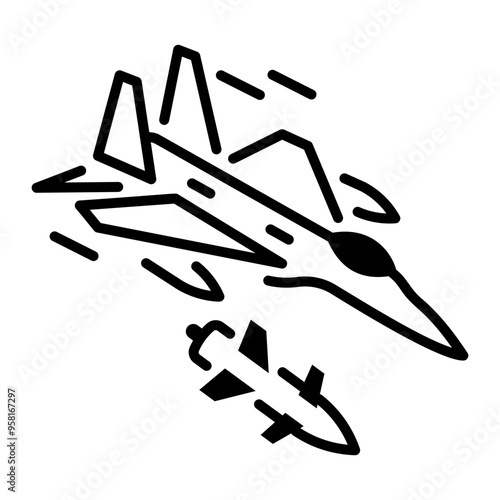 A linear style icon of fighter jet 