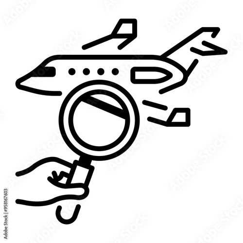 Plane analysis icon in linear style 
