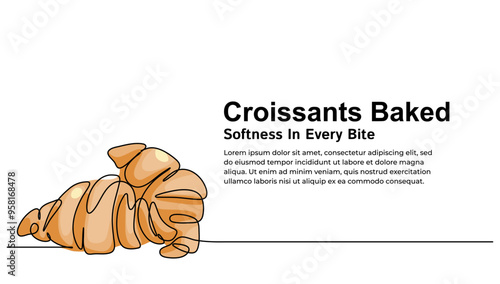 Continuous line art croissants baked vector illustration colorful. Concept food pastry , food, restaurant, food business, lading page, poster