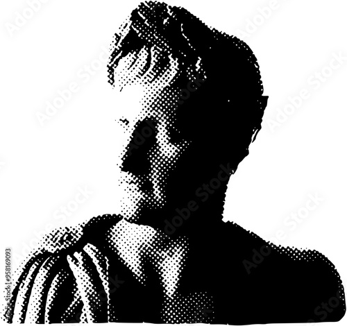 Ancient male, female bust sculpture isolated. Collage element of paper for poster, stickers, banner. Cutting shapes grunge vintage face part. Abstract vector set