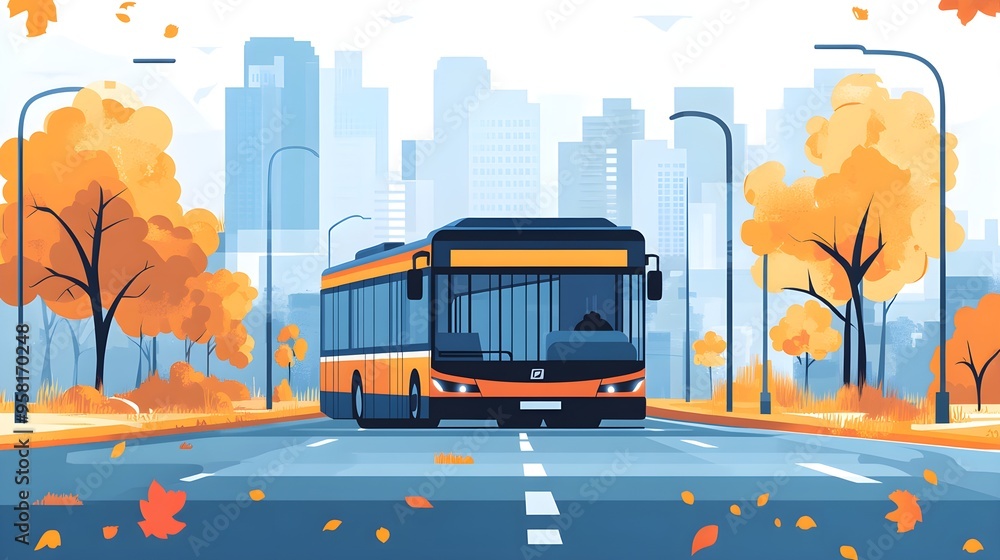 Obraz premium A flat design of a city bus on a road with contrasting colors