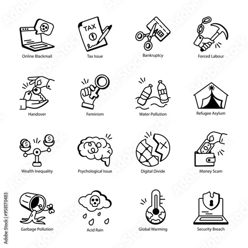 Inequality and Social Issues Linear Style Icons 

