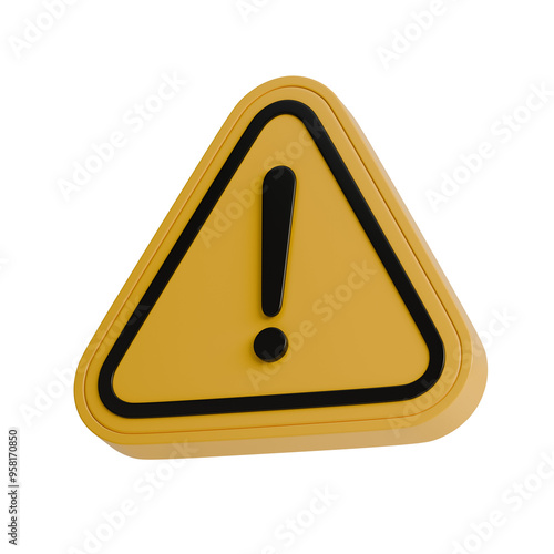 Caution sign triangle 3d render. Isolated on transparent background