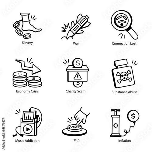 Set of Social Problems Outline Style Icons

