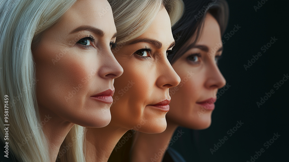 Collage with three adult women looking in the same direction Collage with three adult women looking in the same direction