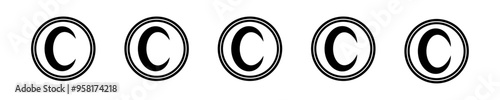 Copyright symbol. registered icon set. trademark protection C mark vector icons in blue color style. easy editable stroke
