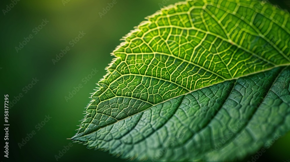 A Close-Up View of a Green Leaf's Veins and Texture