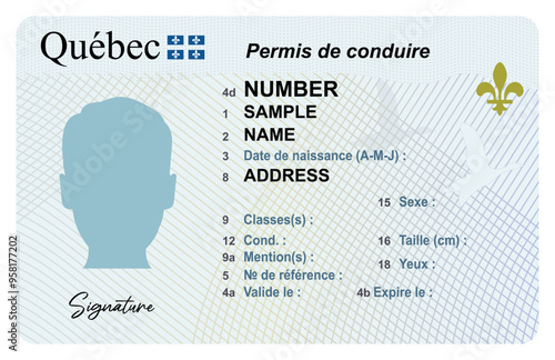 Driver's license. Québec driver license isolated on white background. Person driver license.