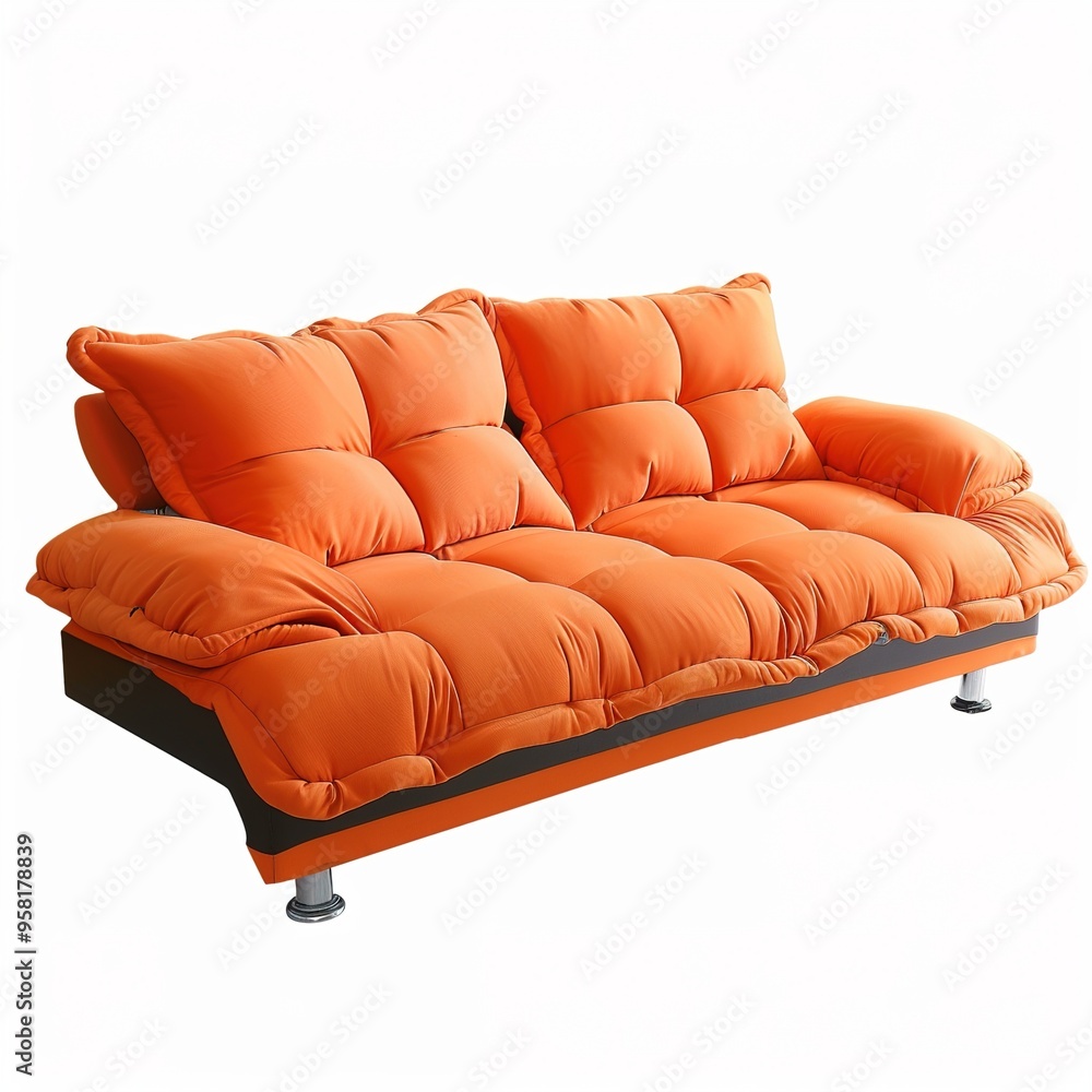 Fototapeta premium furniture orange color sofa bed multi function with isolated on a transparent background