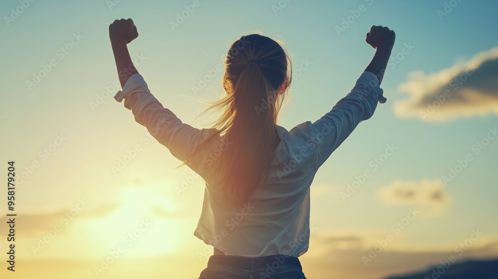 Fototapeta premium Strong woman, winning, success , and life goals concept.