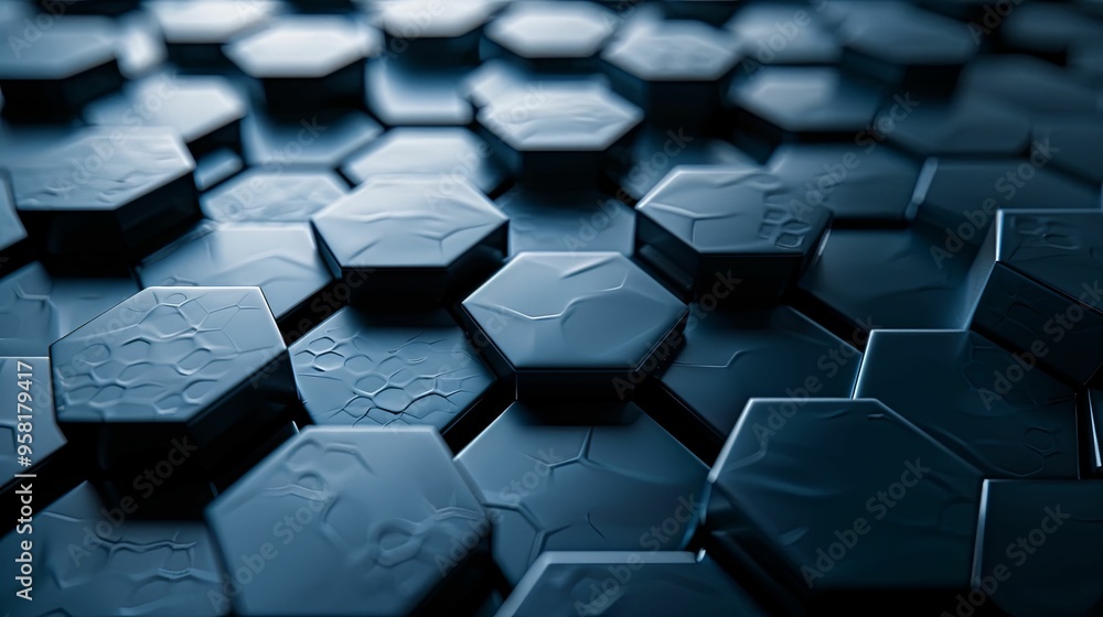 Close-up of a Pattern of Dark Blue Hexagon Shapes Close-up of a Pattern of Dark Blue Hexagon Shapes