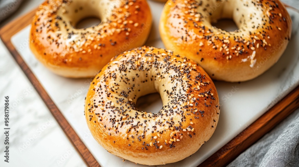Freshly baked bagel with Sesame seed isolated on white background,Everything bagels topped with cream cheese,New York style bagels for breakfast,Homemade freshly baked bagels,space for text. Freshly baked bagel with Sesame seed isolated on white background,Everything bagels topped with cream cheese,New York style bagels for breakfast,Homemade freshly baked bagels,space for text.
