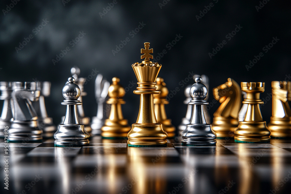 Gold and Silver Chess on chess board game for business Gold and Silver Chess on chess board game for business