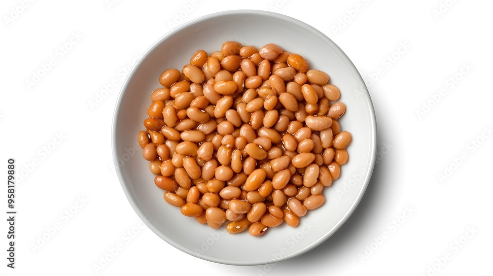 Bowl of tasty baked beans on white background Bowl of tasty baked beans on white background