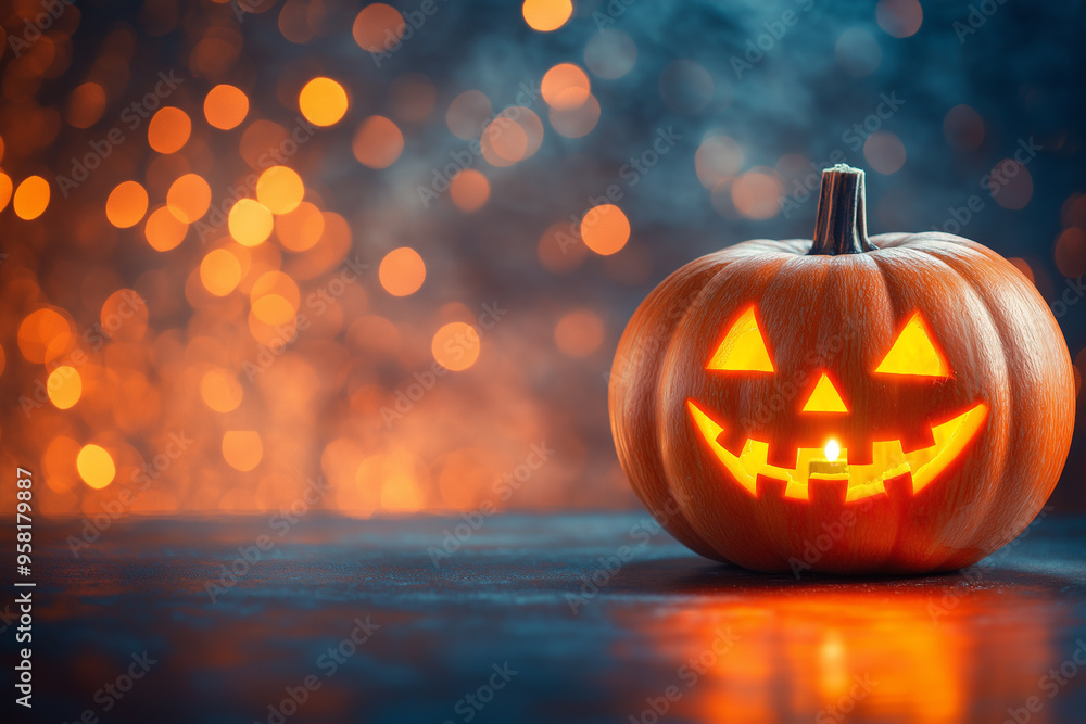 Halloween day with pumpkin and candle on bokeh background Halloween day with pumpkin and candle on bokeh background