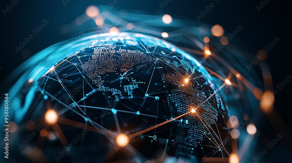 Abstract rendering of global supply chains influenced by economic policy, visualized through interconnected data streams Abstract rendering of global supply chains influenced by economic policy, visualized through interconnected data streams