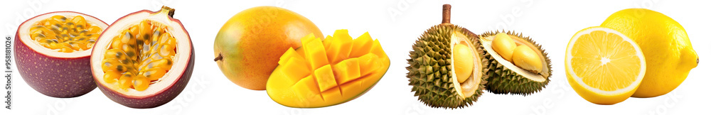 Tropical yellow fruit png cut out element set Tropical yellow fruit png cut out element set