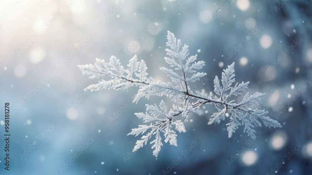 branch in snow with blurred background , picture of the beginning of winter, snow-covered branch branch in snow with blurred background , picture of the beginning of winter, snow-covered branch