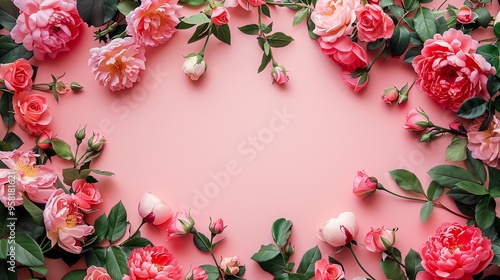 Light pink floral background with empty space for text. AI generated image