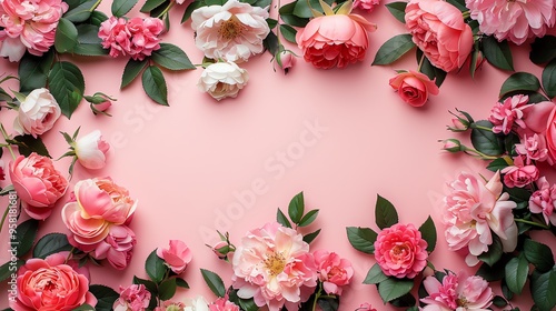 Light pink floral background with empty space for text. AI generated image