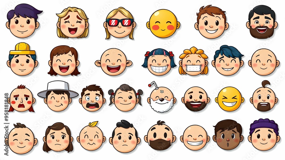 A collection of smiling faces and multiple facial expressions. A collection of smiling faces and multiple facial expressions.