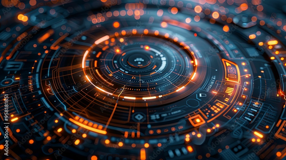Abstract Circular Interface with Glowing Orange Lights Abstract Circular Interface with Glowing Orange Lights