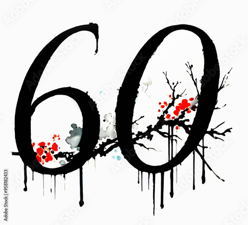 number 60 floral branch ornament