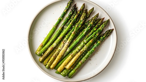 Freshly roasted asparagus with parmesan on plate - gourmet vegetable side dish