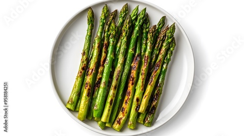 Grilled asparagus on plate: healthy green vegetable delight