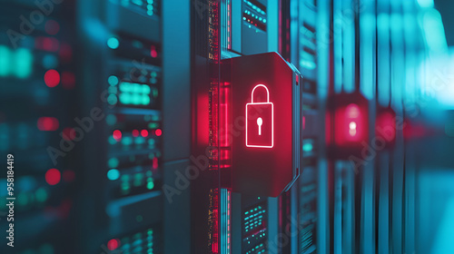 Secure end to end encryption connection icon with dynamic compositions and copy space,Cyber security and information safety concept
