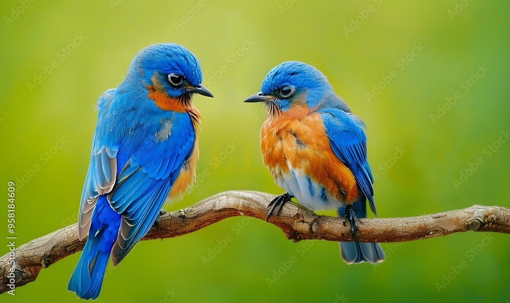 Obraz premium Two male bluebirds on perch. 