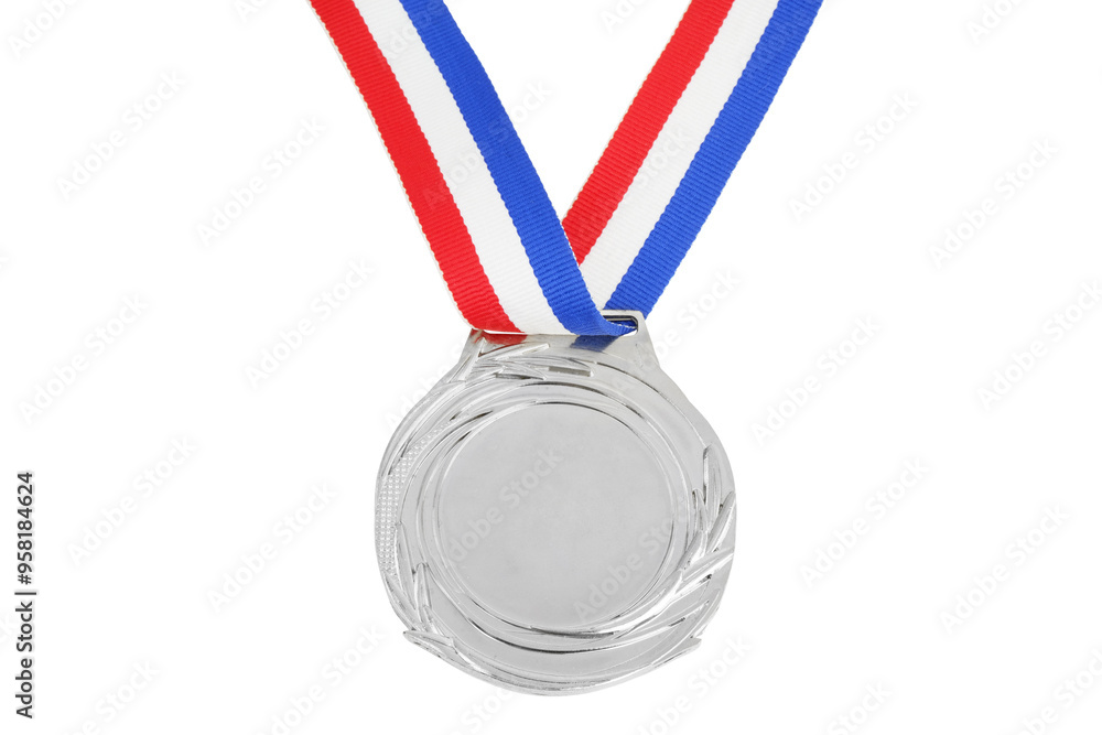 Silver medal with ribbon isolated on white background. Silver medal with ribbon isolated on white background.