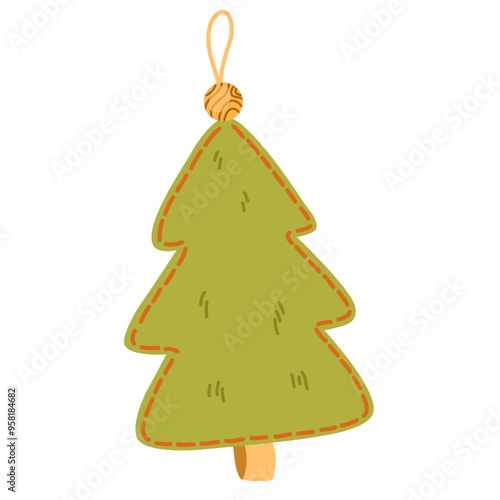 Sustainable Christmas. Handmade eco Christmas toy. Organic decorations. Zero waste plastic free concept. Ecological holiday. Eco friendly decor. Flat vector illustrations isolated on white background