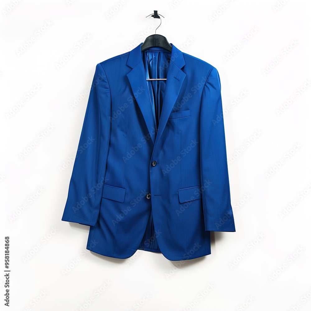 Blue Suit Hanging on White Background isolated Blue Suit Hanging on White Background isolated
