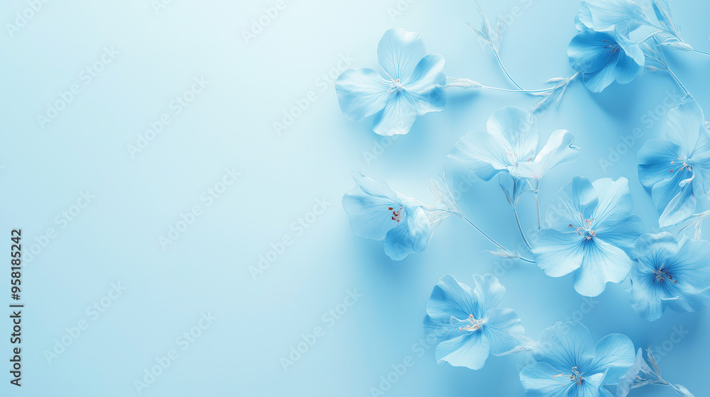 Abstract background with delicate blue flowers on a light blue background with copy space. Abstract background with delicate blue flowers on a light blue background with copy space.