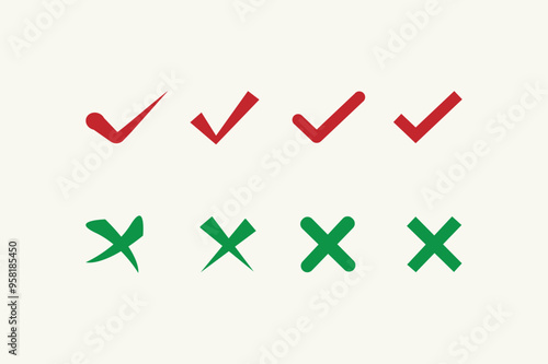 Check mark and cross symbols in flat styles