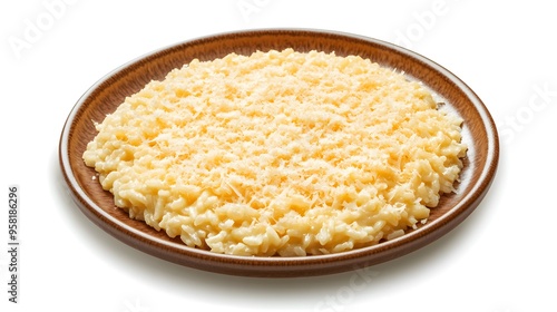 Creamy risotto with parmesan on rustic plate - perfect italian comfort food