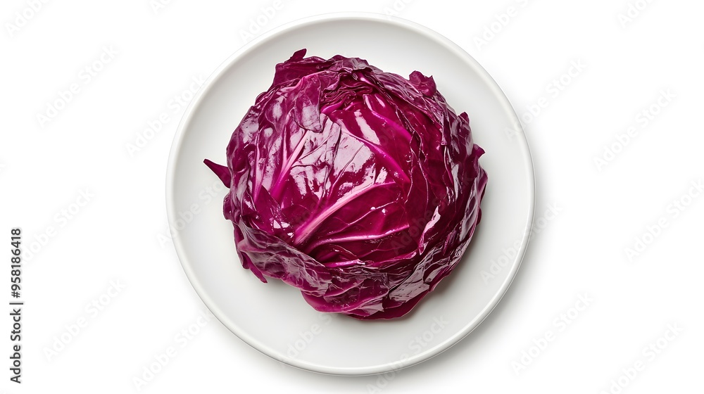 Fresh red cabbage on white plate: vibrant colors and healthy eating inspiration Fresh red cabbage on white plate: vibrant colors and healthy eating inspiration