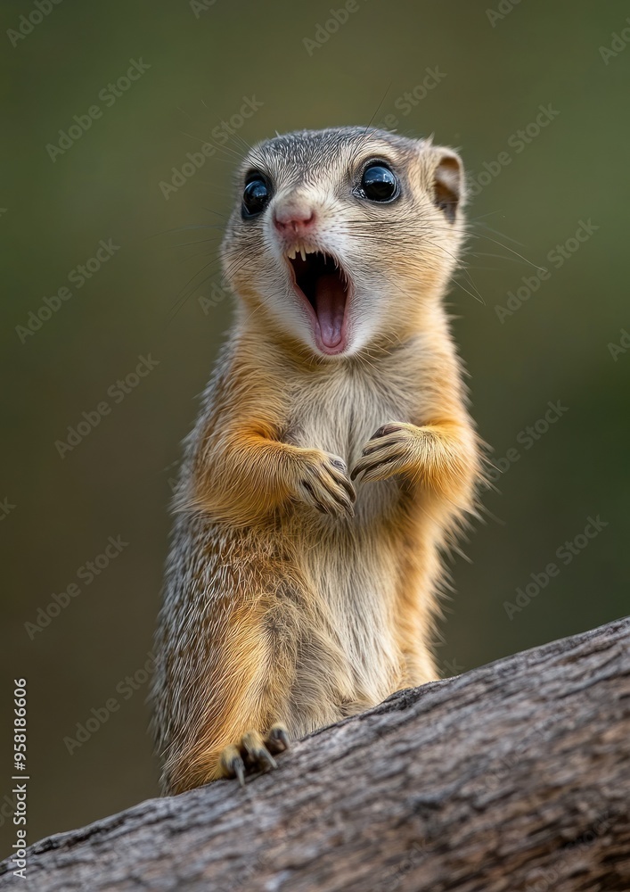 Cute squirrel with open mouth, surprised and curious Cute squirrel with open mouth, surprised and curious