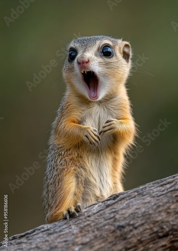 Cute squirrel with open mouth, surprised and curious